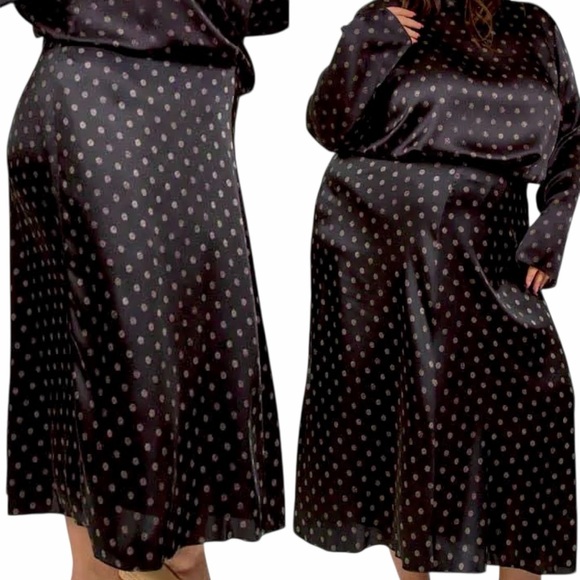 NWT Vince ‘Sun Dot Draped Slip Skirt’ in Black & White Plus Size 22W